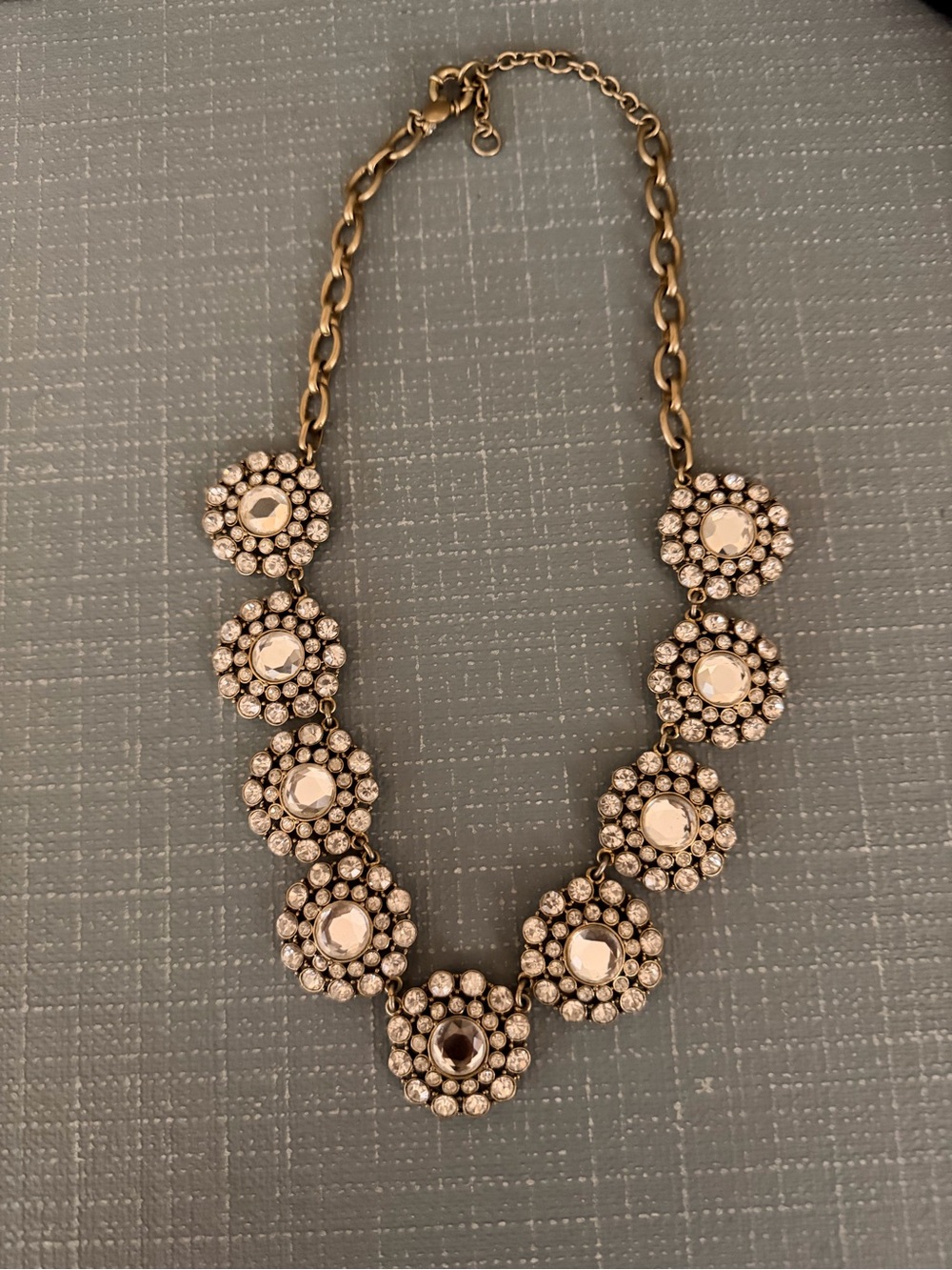 J. Crew Vintage Gold-Tone Crystal Floral Cluster Bib Statement Necklace